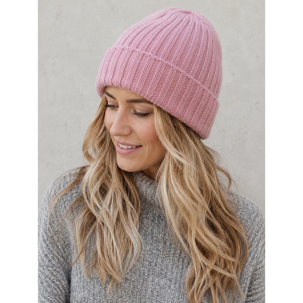 Lands’ End Knit Beanie Hat Pink Cuffed NWT M/L Acrylic